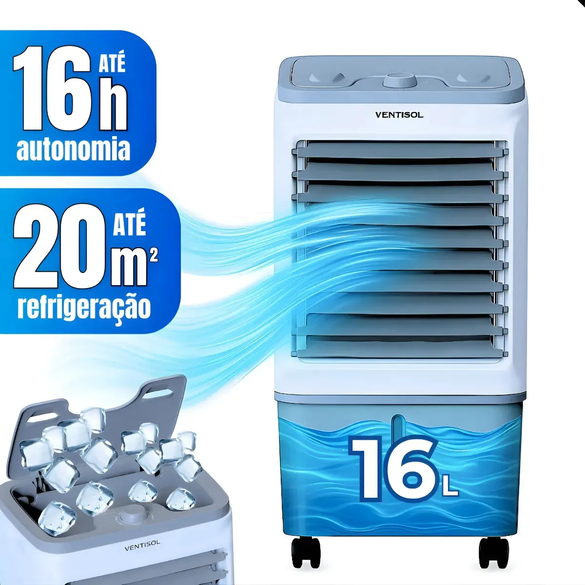 Climatizador Ar 16 Litros Portátil Ventisol 5 Em 1 Potente