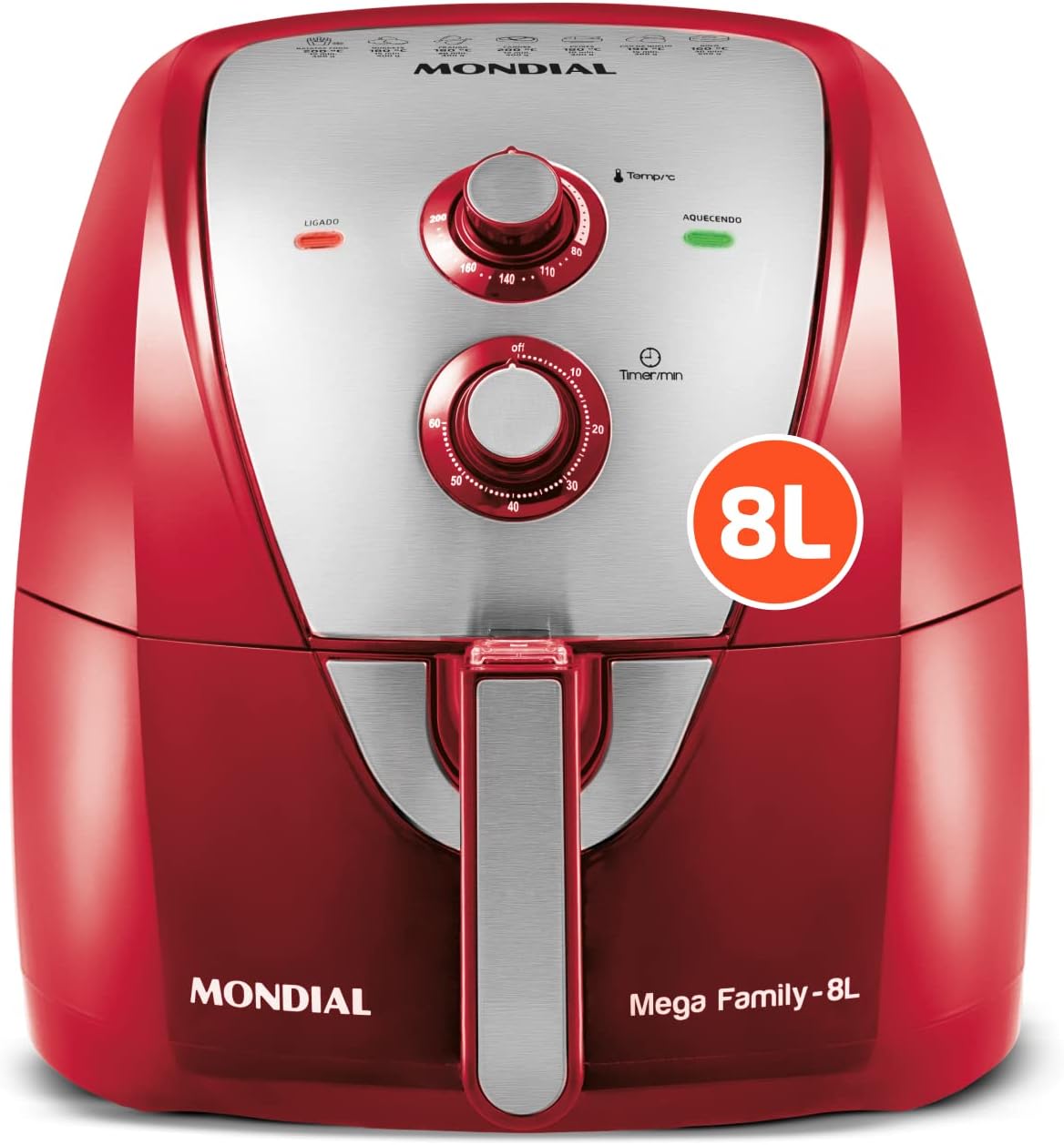 MONDIAL Fritadeira Sem Óleo Air Fryer 8L, Vermelho/Inox, 1900W, 110V - AFN-80-RI