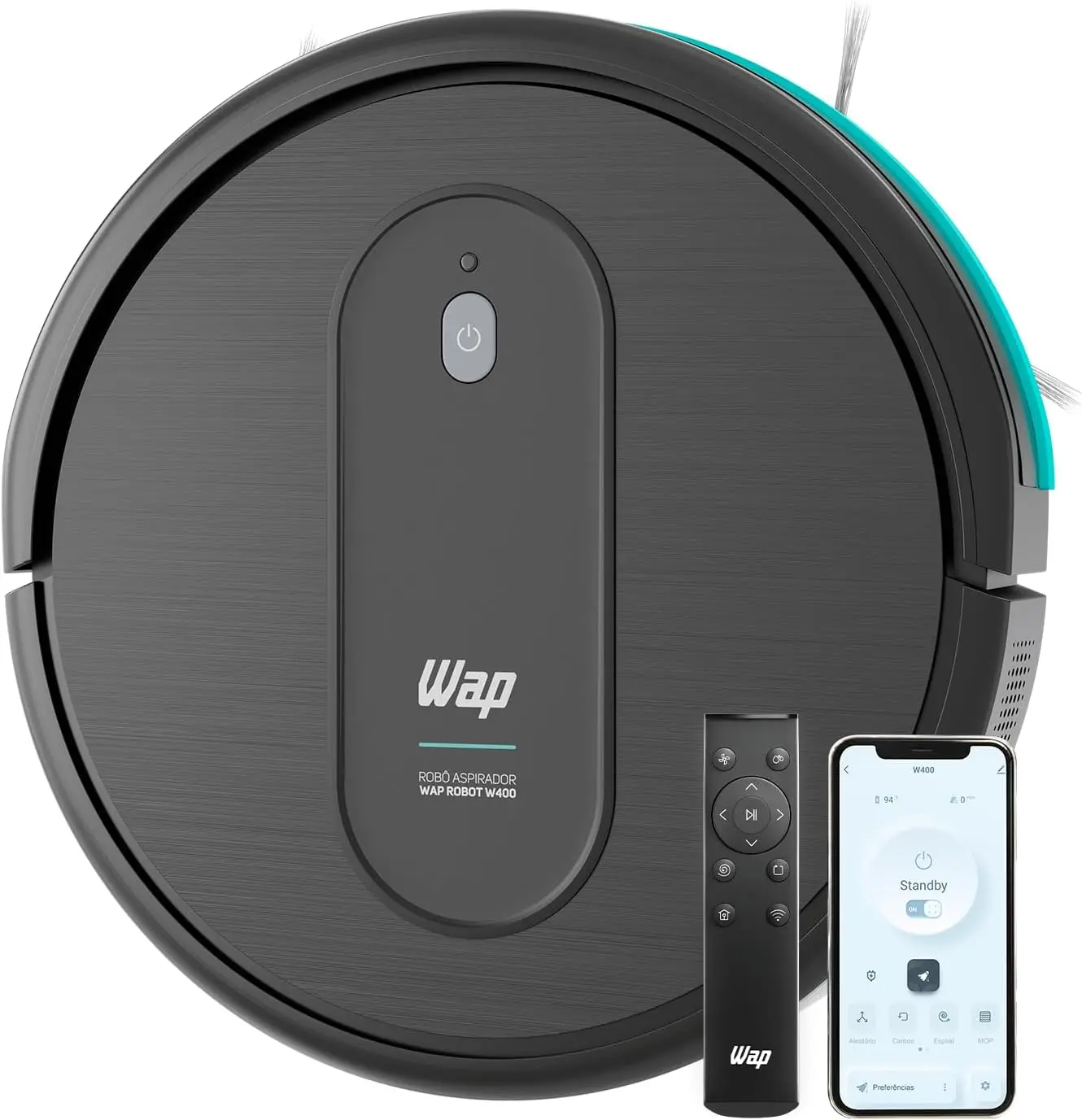 WAP Aspirador de Pó Robô ROBOT W400 3 em 1, Automático, 300ml, Compatível com Assistentes de Voz