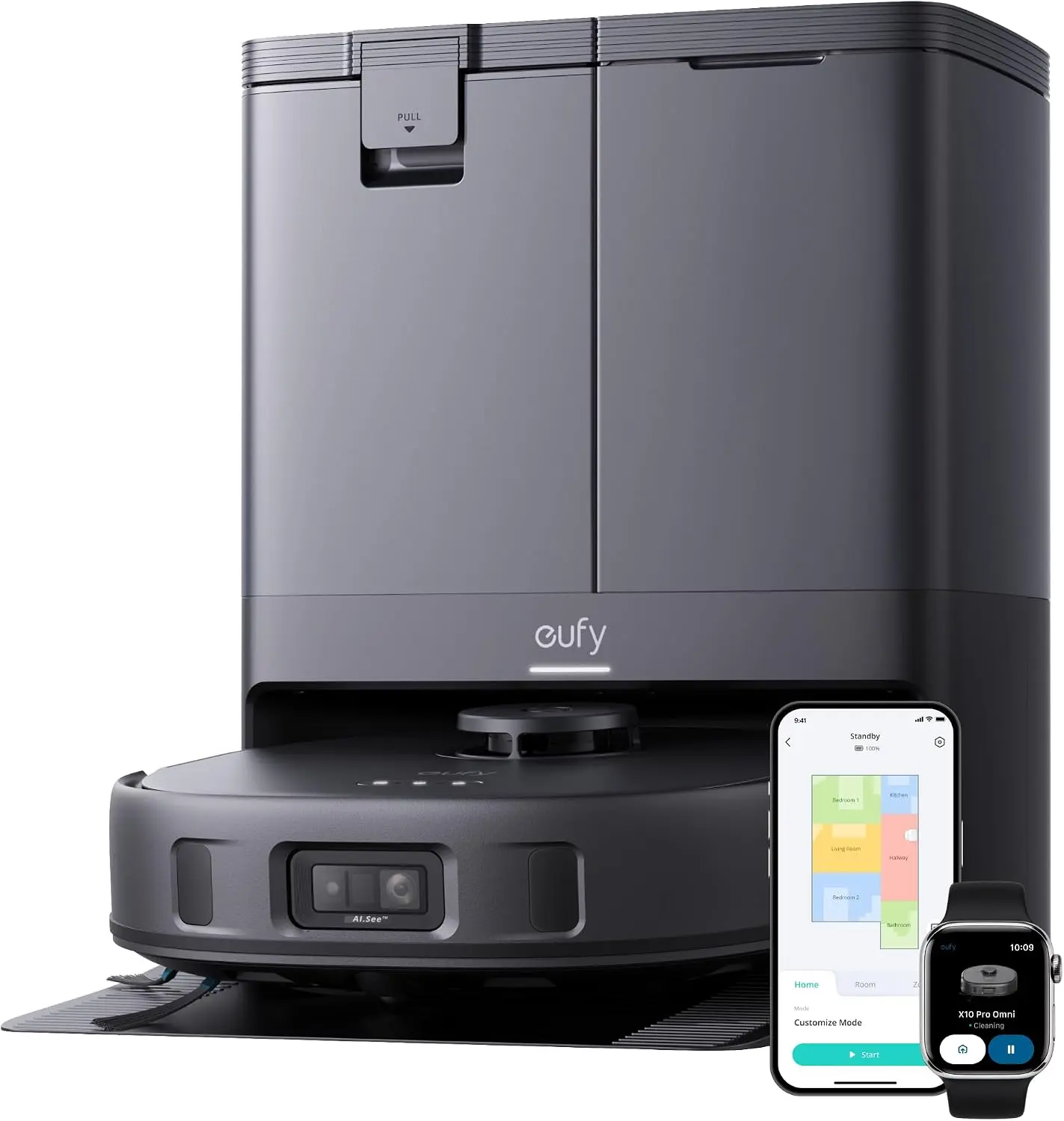 eufy X10 Pro Robô Aspirador e Passa Pano,Esfregão Sempre Úmido,8000Pa, Lava Seca Reabastece Autosecagem 45°C,Navegação e Evita Obstáculos com Visão por IA e Laser LiDAR,Ideal para Pets, 220v